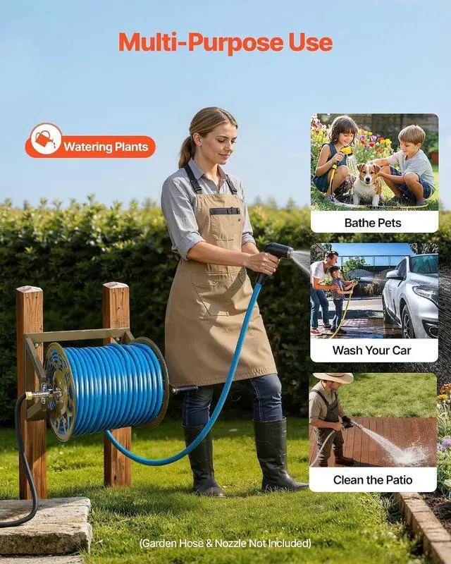 Alt view image 6 of 7 - Wall Mounted Garden Hose Reel, Holds 200 Feet of 5/8-inch Hose, Outdoor Heavy-Duty Waterhose Holder Winder, with Brass Connector, Decorative Pattern, Bronze Finish, for Backyards and Gardens