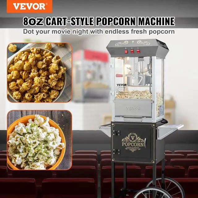 Alt view image 2 of 7 - Popcorn Maker with Cart, 850W Popcorn Popper Machine, 8 Oz Kettle Makes 48 Cups per Batch, Popcorn Maker Equipped with Tempered Glass, Includes 4 Scoops, Movie Theater Style, Black