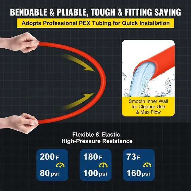 Alt view image 4 of 7 - PEX-B Pipe 1/2 Inch x 1000 Feet,Oxygen Barrier Flexible Pipe Tubing,Red for Hydronic Radiant EVOH Floor Heating, Water Plumbing Applications with Cutter& Clamps