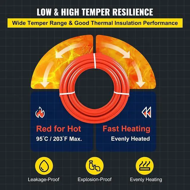Alt view image 5 of 7 - PEX-B Pipe 1/2 Inch x 1000 Feet,Oxygen Barrier Flexible Pipe Tubing,Red for Hydronic Radiant EVOH Floor Heating, Water Plumbing Applications with Cutter& Clamps