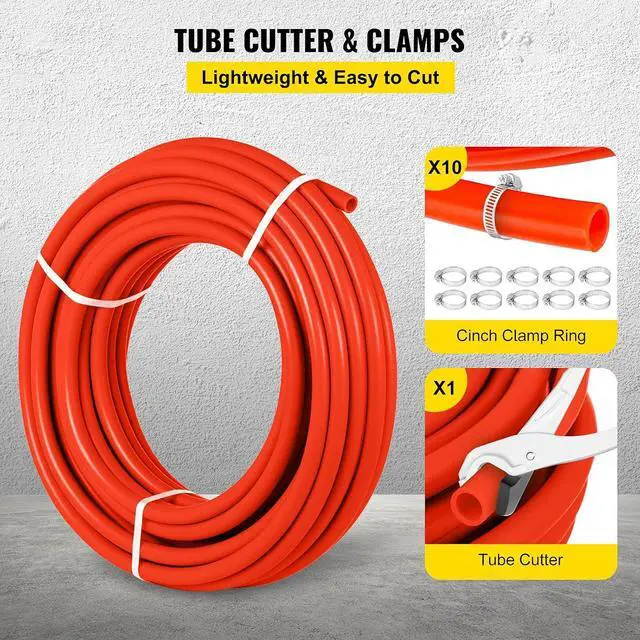 Alt view image 6 of 7 - PEX-B Pipe 1/2 Inch x 1000 Feet,Oxygen Barrier Flexible Pipe Tubing,Red for Hydronic Radiant EVOH Floor Heating, Water Plumbing Applications with Cutter& Clamps