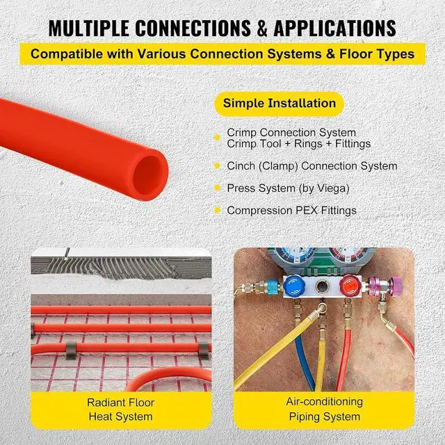 Alt view image 7 of 7 - PEX-B Pipe 1/2 Inch x 1000 Feet,Oxygen Barrier Flexible Pipe Tubing,Red for Hydronic Radiant EVOH Floor Heating, Water Plumbing Applications with Cutter& Clamps