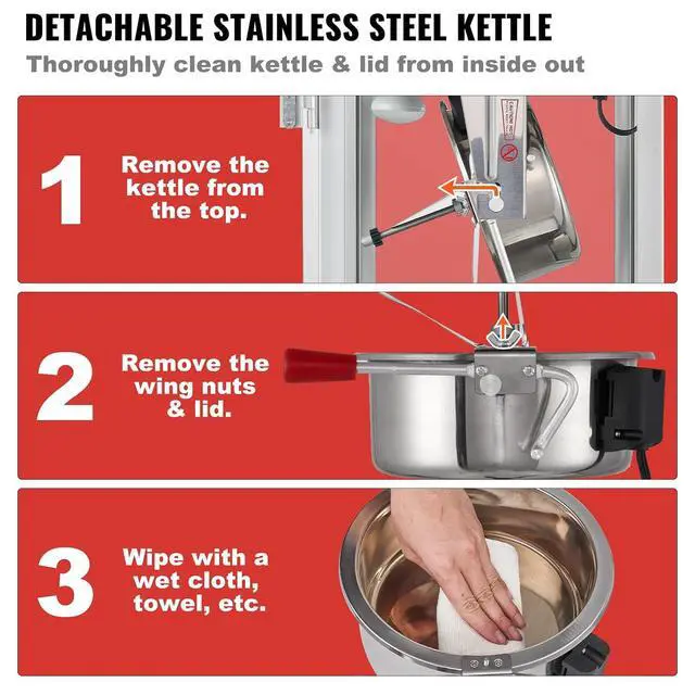 Alt view image 6 of 7 - Commercial Popcorn Machine, 8 Oz Kettle, 850 W Countertop Popcorn Maker for 48 Cups per Batch, Theater Style Popper with 3-Switch Control Steel Frame Tempered Glass Doors 2 Scoops 2 Spoons, Red