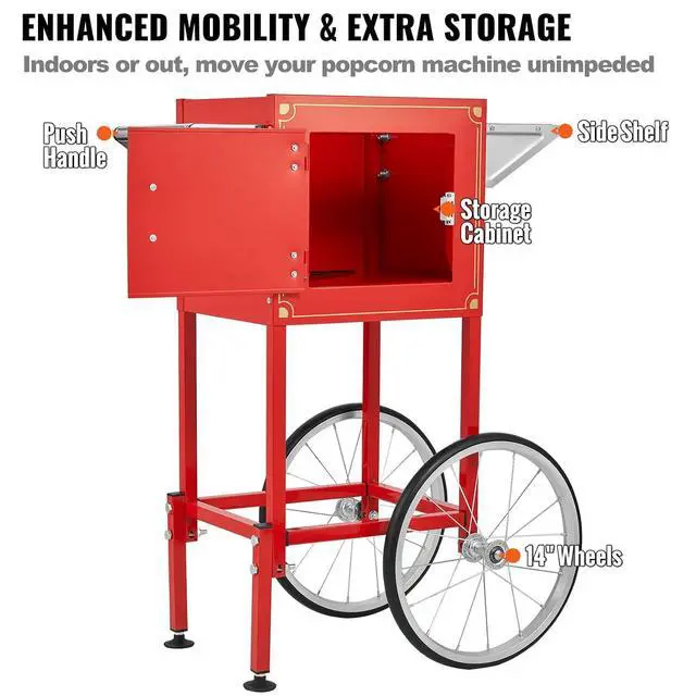 Alt view image 7 of 7 - Commercial Popcorn Machine, 8 Oz Kettle, 850 W Popcorn Maker on Wheels for 48 Cups per Batch, Theater Style Popper with 3-Switch Control Steel Frame Tempered Glass Doors Cart 1 Scoop 2 Spoons