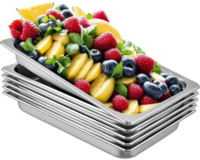 Main image of 6 Pack Full Size Stainless Steel Hotel Pans, 2.5 inch Deep Steam Table Pans, 0.8mm Thick Anti-Jam Commercial Food Pans for Steam Tables, Restaurants,Catering Food Storage Metal Pan