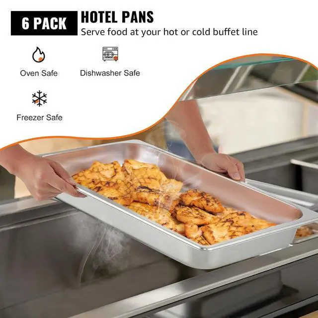 Alt view image 2 of 7 - 6 Pack Full Size Stainless Steel Hotel Pans, 2.5 inch Deep Steam Table Pans, 0.8mm Thick Anti-Jam Commercial Food Pans for Steam Tables, Restaurants,Catering Food Storage Metal Pan