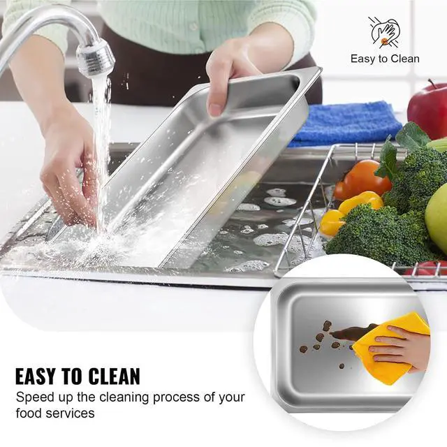 Alt view image 5 of 7 - 6 Pack Full Size Stainless Steel Hotel Pans, 2.5 inch Deep Steam Table Pans, 0.8mm Thick Anti-Jam Commercial Food Pans for Steam Tables, Restaurants,Catering Food Storage Metal Pan