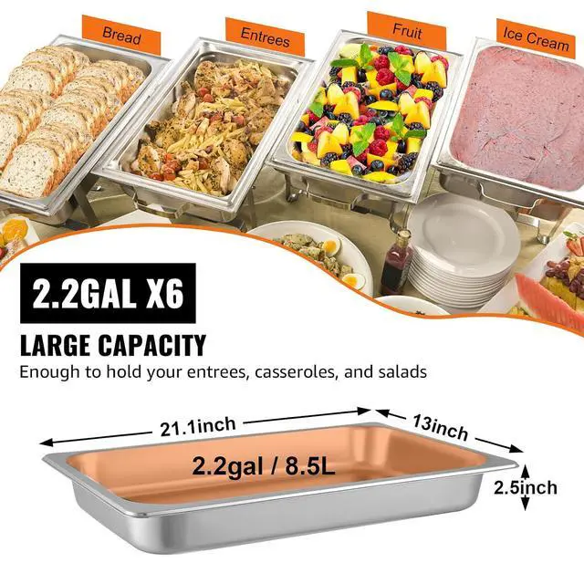 Alt view image 4 of 7 - 6 Pack Full Size Stainless Steel Hotel Pans, 2.5 inch Deep Steam Table Pans, 0.8mm Thick Anti-Jam Commercial Food Pans for Steam Tables, Restaurants,Catering Food Storage Metal Pan