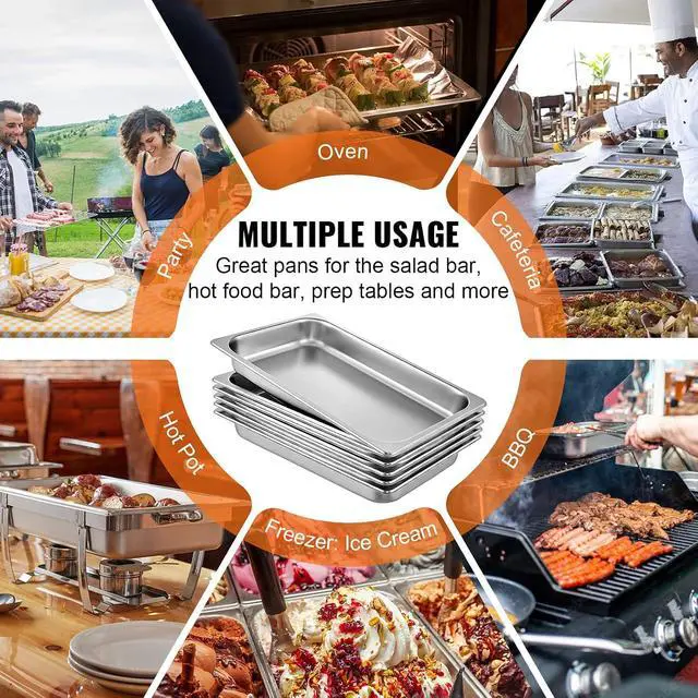 Alt view image 6 of 7 - 6 Pack Full Size Stainless Steel Hotel Pans, 2.5 inch Deep Steam Table Pans, 0.8mm Thick Anti-Jam Commercial Food Pans for Steam Tables, Restaurants,Catering Food Storage Metal Pan