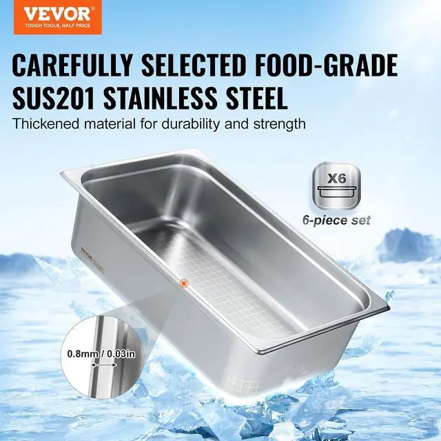 Alt view image 3 of 7 - 6 Pack Hotel Pans, Full Size 0.8mm Thick 6-Inch Deep Commercial Stainless Steel Restaurant Steam Table Pan, Catering Storage Food Pan, for Industrial & Scientific