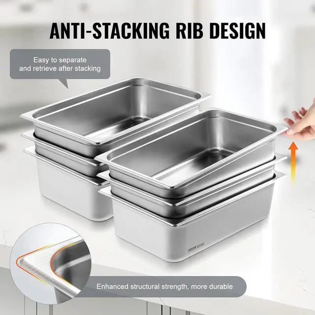 Alt view image 5 of 7 - 6 Pack Hotel Pans, Full Size 0.8mm Thick 6-Inch Deep Commercial Stainless Steel Restaurant Steam Table Pan, Catering Storage Food Pan, for Industrial & Scientific