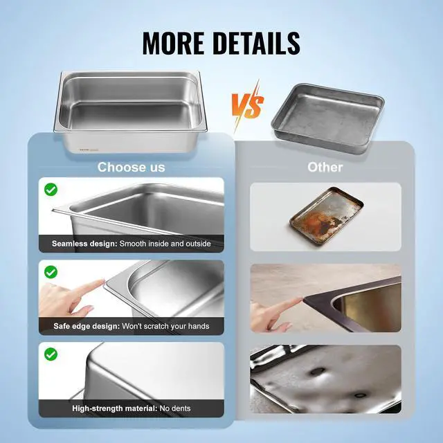 Alt view image 7 of 7 - 6 Pack Hotel Pans, Full Size 0.8mm Thick 6-Inch Deep Commercial Stainless Steel Restaurant Steam Table Pan, Catering Storage Food Pan, for Industrial & Scientific