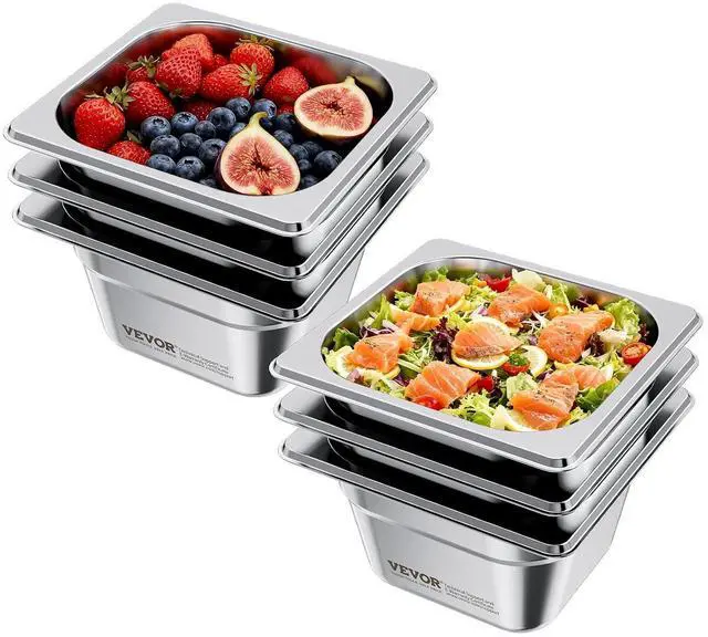 Main image of 6 Pack Stainless Steam Hotel Pans, 1/6 Size Table Steam Pan, 4 Inch Deep, Anti Jam Restaurant Supplies Reusable Rustproof Catering Storage for Home, Party, Restaurant, Hotel, Buffet