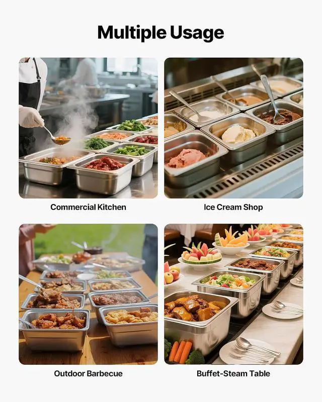 Alt view image 7 of 7 - 6 Pack Stainless Steam Hotel Pans, 1/6 Size Table Steam Pan, 4 Inch Deep, Anti Jam Restaurant Supplies Reusable Rustproof Catering Storage for Home, Party, Restaurant, Hotel, Buffet
