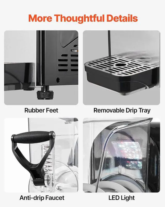 Alt view image 6 of 7 - Slushie Machine, 6L/1.6Gal Commercial Slushy Maker, Frozen Drink Maker with Self-Cleaning, Margarita Machine for Restaurants Bars Party for Slushie, Margaritas, Milkshake & More