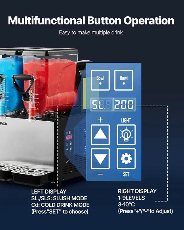 Alt view image 4 of 7 - Slushie Machine, 6L/1.6Gal x 2 Tank Commercial Slushy Maker, Frozen Drink Maker with Self-Cleaning, Margarita Machine for Restaurants Bars Party for Slushie, Margaritas, Milkshake & More