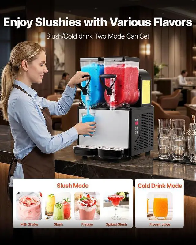 Alt view image 3 of 7 - Slushie Machine, 6L/1.6Gal x 2 Tank Commercial Slushy Maker, Frozen Drink Maker with Self-Cleaning, Margarita Machine for Restaurants Bars Party for Slushie, Margaritas, Milkshake & More