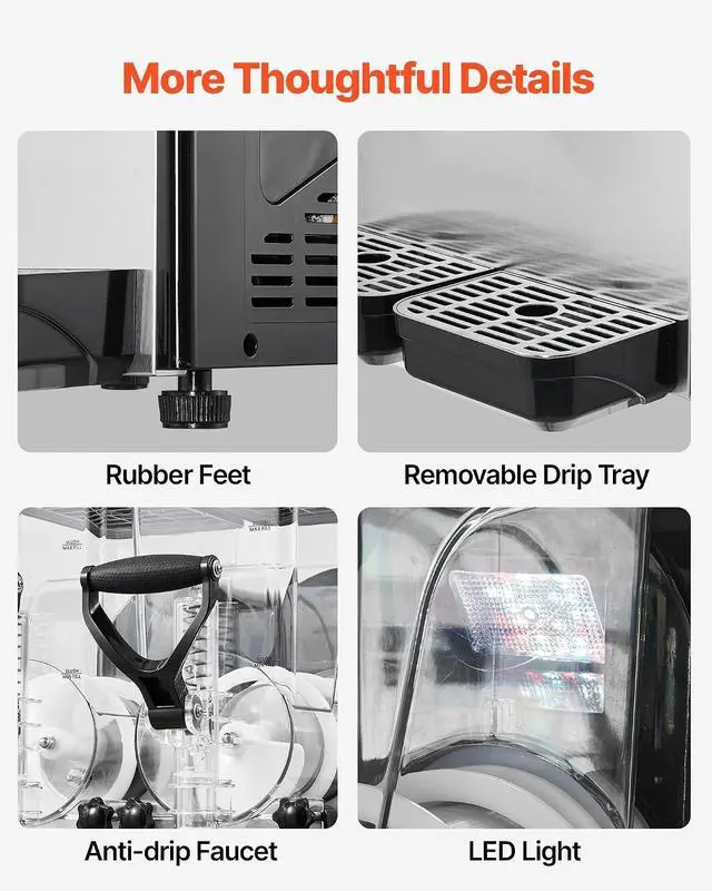 Alt view image 6 of 7 - Slushie Machine, 6L/1.6Gal x 2 Tank Commercial Slushy Maker, Frozen Drink Maker with Self-Cleaning, Margarita Machine for Restaurants Bars Party for Slushie, Margaritas, Milkshake & More