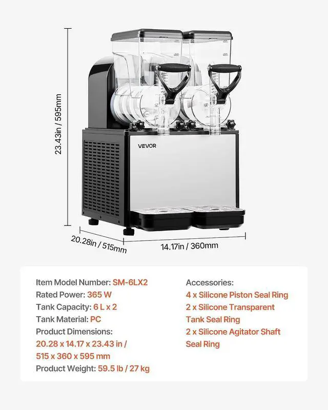 Alt view image 7 of 7 - Slushie Machine, 6L/1.6Gal x 2 Tank Commercial Slushy Maker, Frozen Drink Maker with Self-Cleaning, Margarita Machine for Restaurants Bars Party for Slushie, Margaritas, Milkshake & More