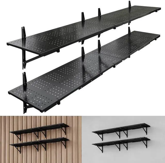 Main image of 2-Pack 1x6ft Heavy Duty Garage Wall Shelving, Perforated Metal Garage Shelving Wall Mounted, 1400 lbs Capacity, Garage Organization System for Tools, Bins & Space Saving