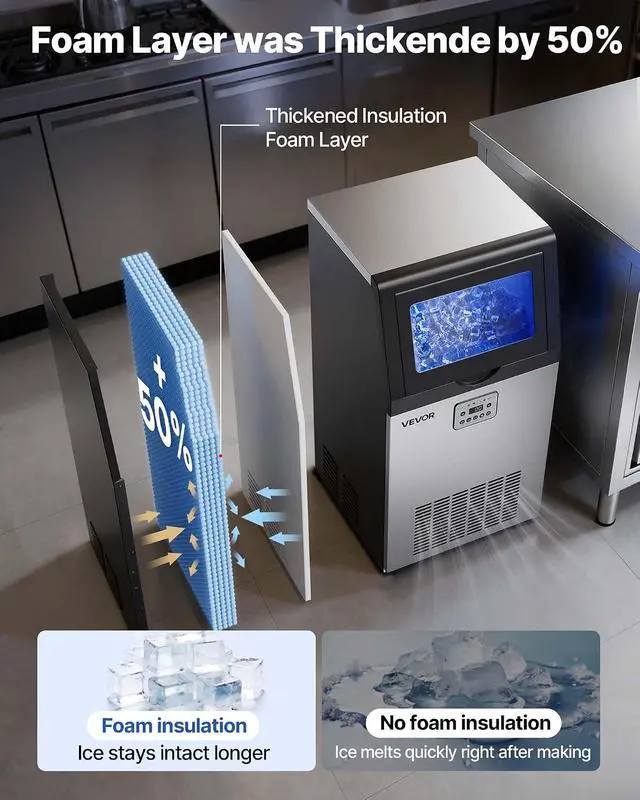 Alt view image 3 of 7 - Commercial Ice Maker Machine, 100 lbs/24h with 30 lbs Storage Capacity, Built-in/Freestanding/Under Counter, Stainless Steel Ice Maker with LED Display & Self-Cleaning, for Home Bar Restaurant