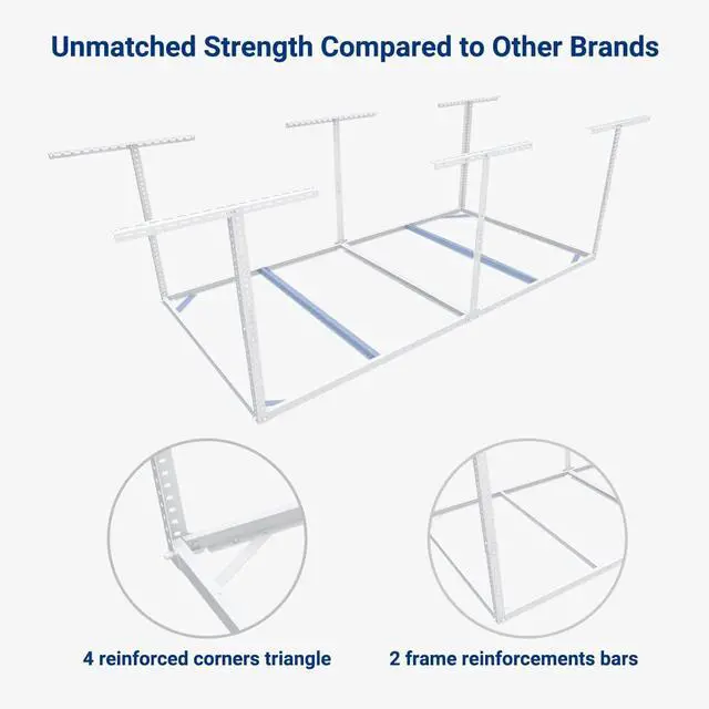 Alt view image 4 of 7 - 4x8 Overhead Garage Storage Rack without Decking,plus 2-Pack Add-On Storage Utility Hook Accessory,600lbs Weight Capacity, White