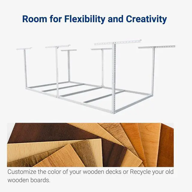 Alt view image 3 of 7 - 4x8 Overhead Garage Storage Rack without Decking,plus 2-Pack Add-On Storage Utility Hook Accessory,600lbs Weight Capacity, White