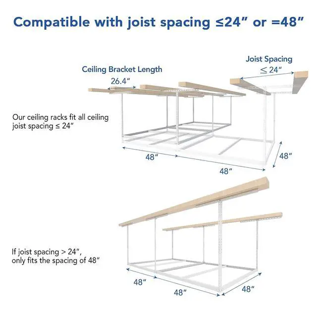 Alt view image 6 of 7 - 4x8 Overhead Garage Storage Rack without Decking,plus 2-Pack Add-On Storage Utility Hook Accessory,600lbs Weight Capacity, White