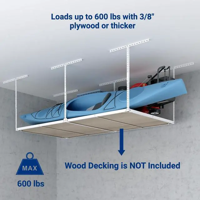 Alt view image 2 of 7 - 4x8 Overhead Garage Storage Rack without Decking,plus 2-Pack Add-On Storage Utility Hook Accessory,600lbs Weight Capacity, White
