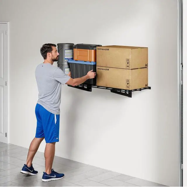 Alt view image 2 of 7 - 1x3ft Garage Shelving Wall-Mounted, 1-Pack Heavy-Duty Wall Shelving, Holds Up to 150 lbs, Garage Storage Rack for Organization & Storage Bins, Black, Classic Series