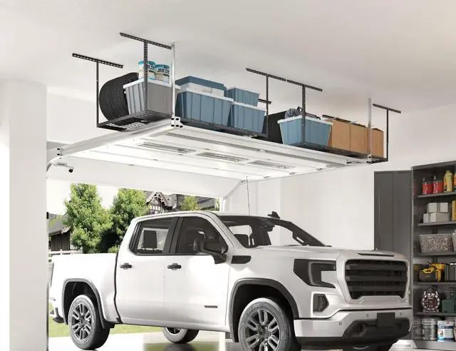 Alt view image 3 of 7 - 3x6 Overhead Garage Storage Rack, plus 2-Pack 2x4ft Corner Wall Mounted Floating Shelves, 450lbs+440lbs Capacity, Heavy-Duty Garage Organizer, Black