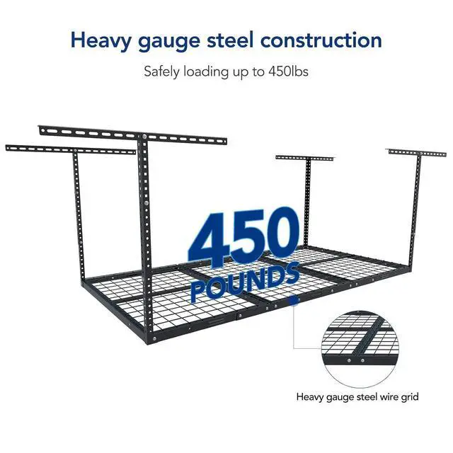 Alt view image 4 of 7 - 3x6 Overhead Garage Storage Rack, plus 2-Pack 2x4ft Corner Wall Mounted Floating Shelves, 450lbs+440lbs Capacity, Heavy-Duty Garage Organizer, Black