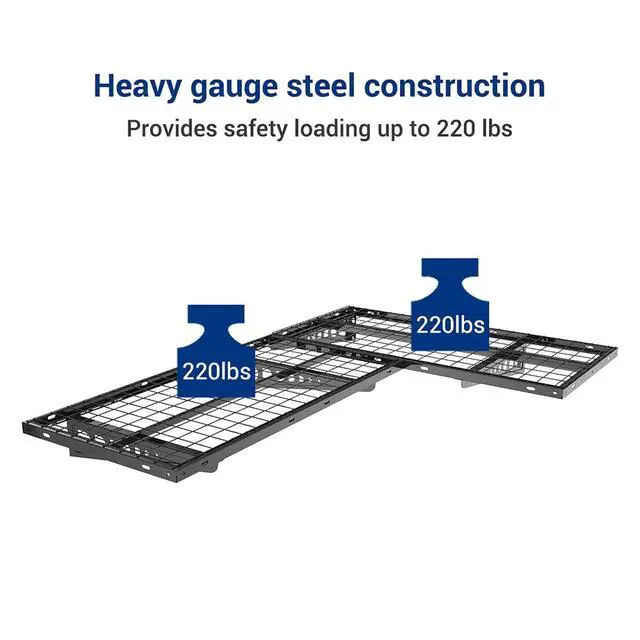Alt view image 7 of 7 - 3x6 Overhead Garage Storage Rack, plus 2-Pack 2x4ft Corner Wall Mounted Floating Shelves, 450lbs+440lbs Capacity, Heavy-Duty Garage Organizer, Black