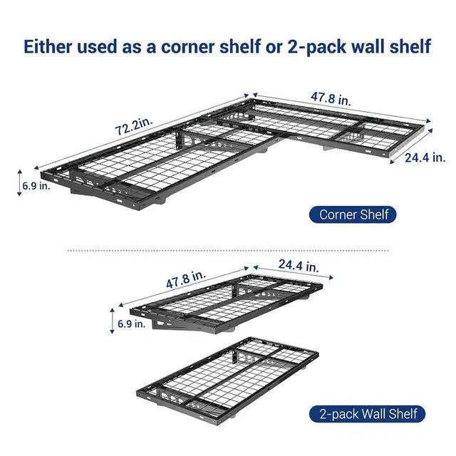 Alt view image 6 of 7 - 3x6 Overhead Garage Storage Rack, plus 2-Pack 2x4ft Corner Wall Mounted Floating Shelves, 450lbs+440lbs Capacity, Heavy-Duty Garage Organizer, Black