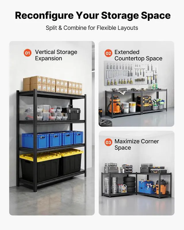 Alt view image 5 of 7 - Storage Shelves, 4-Tier Adjustable, 2400 lbs Capacity, Heavy Duty Garage Storage Shelving Unit, Metal Utility Rack Shelf, for Garage Workshop Warehouse Basement, 40.55" W x 20.55" D x 60.2" H