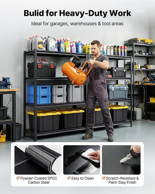 Alt view image 6 of 7 - Storage Shelves, 4-Tier Adjustable, 2400 lbs Capacity, Heavy Duty Garage Storage Shelving Unit, Metal Utility Rack Shelf, for Garage Workshop Warehouse Basement, 40.55" W x 20.55" D x 60.2" H
