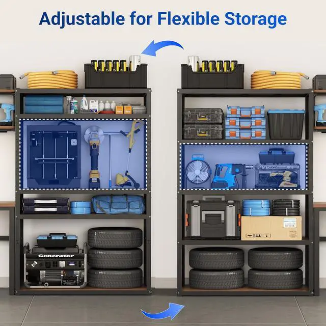 Alt view image 5 of 7 - Garage Storage System with Workbench & Pegboard, 142" Modular Garage Organization System, Steel Garage Shelving with Wood Shelves & Tool Organizer for Garage, Black FLEXIMOD Series