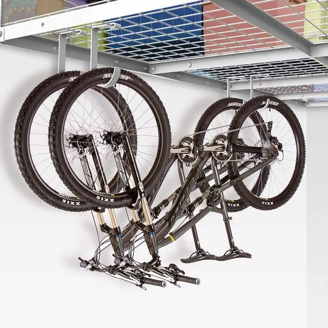 Alt view image 6 of 7 - 4 Pack Add On Storage Flat Hook Accessory for Garage Ceiling Rack and Wall Shelving, Max Weight Capacity up to 50lbs, White