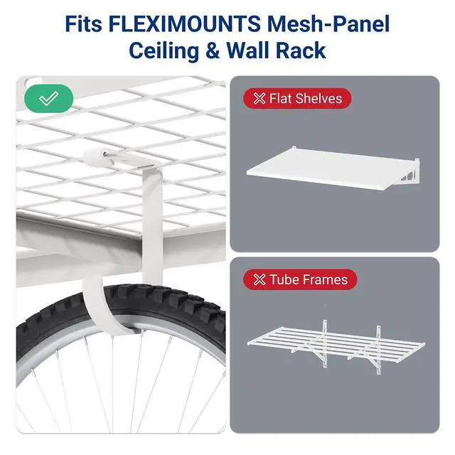 Alt view image 5 of 7 - 4 Pack Add On Storage Flat Hook Accessory for Garage Ceiling Rack and Wall Shelving, Max Weight Capacity up to 50lbs, White