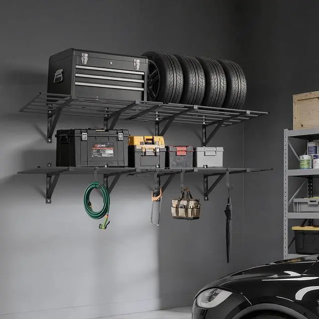 Alt view image 2 of 7 - 2-Pack Heavy Duty Garage Wall Shelving, 2 x 6 ft Steel Wall Mounted Shelving Unit, 24 x 72 Inch Per Shelf Floating Storage Metal Rack for Garage, 1600 lbs Total Weight Capacity