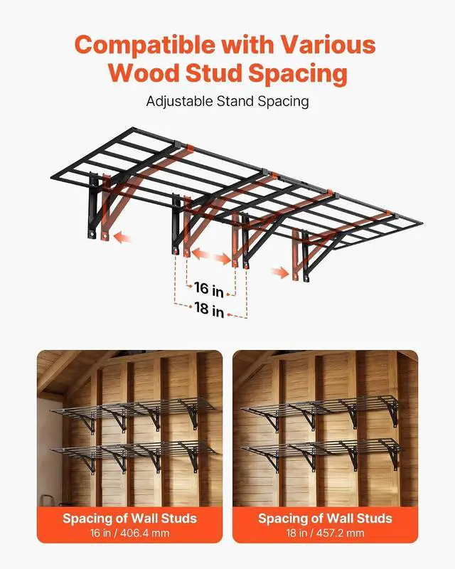 Alt view image 3 of 7 - 2-Pack Heavy Duty Garage Wall Shelving, 2 x 6 ft Steel Wall Mounted Shelving Unit, 24 x 72 Inch Per Shelf Floating Storage Metal Rack for Garage, 1600 lbs Total Weight Capacity