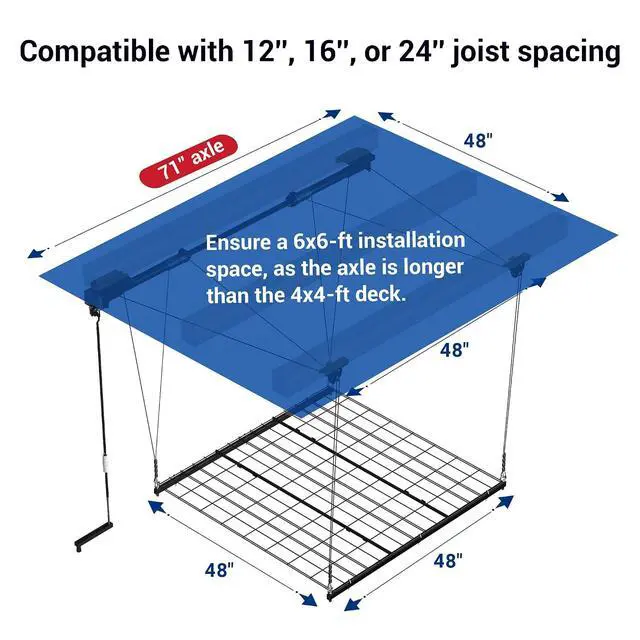 Alt view image 2 of 7 - Garage Ceiling Lifting Storage Rack, 4x4 Ft Heavy-Duty Metal Frame, Overhead Storage System With 350lbs Load Capacity, Matt Black