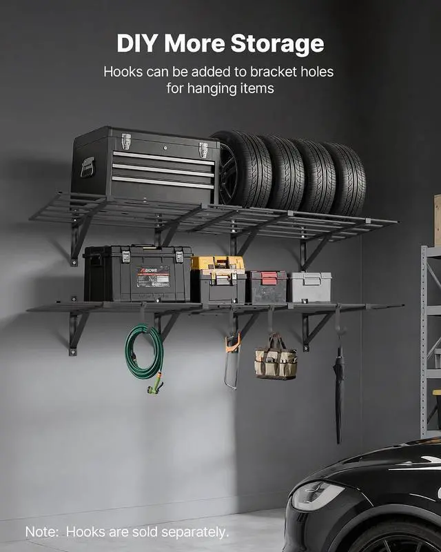 Alt view image 7 of 7 - 2-Pack Heavy Duty Garage Wall Shelving, 2 x 6 ft Steel Wall Mounted Shelving Unit, 24 x 72 Inch Per Shelf Floating Storage Metal Rack for Garage, 1600 lbs Total Weight Capacity