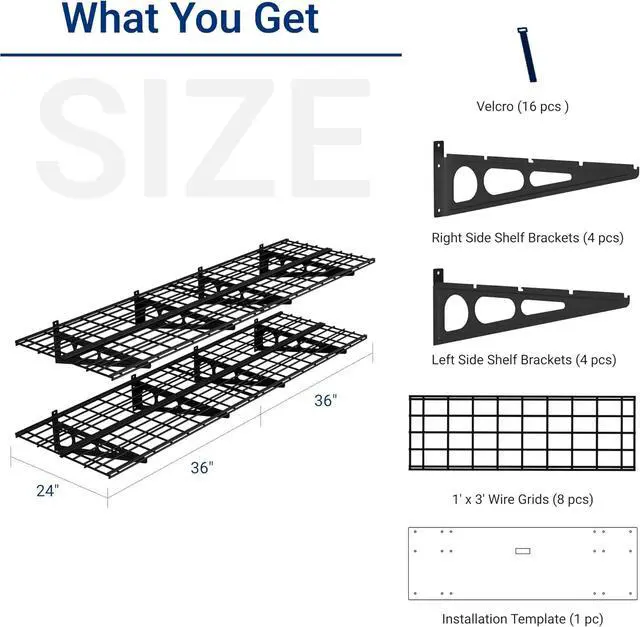 Alt view image 2 of 7 - 4 Pack Garage Shelving, 2 x 3 ft Each Heavy-Duty Garage Storage Shelves, 1400 lbs Load Capacity, 24"x72" Garage Wall Shelving for Garage, Pantry, Workshop, Black, Classic Series