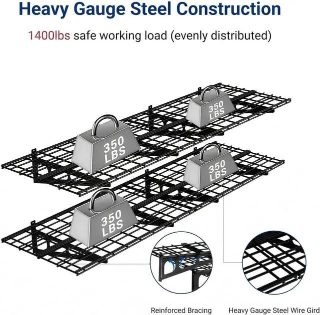 Alt view image 3 of 7 - 4 Pack Garage Shelving, 2 x 3 ft Each Heavy-Duty Garage Storage Shelves, 1400 lbs Load Capacity, 24"x72" Garage Wall Shelving for Garage, Pantry, Workshop, Black, Classic Series