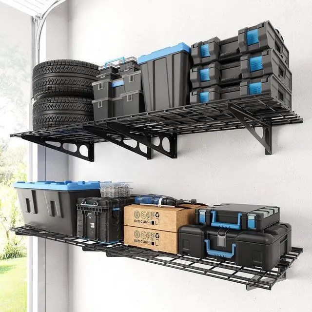 Main image of 4 Pack Garage Shelving, 2 x 3 ft Each Heavy-Duty Garage Storage Shelves, 1400 lbs Load Capacity, 24"x72" Garage Wall Shelving for Garage, Pantry, Workshop, Black, Classic Series