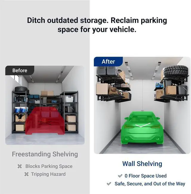 Alt view image 5 of 7 - 4 Pack Garage Shelving, 2 x 3 ft Each Heavy-Duty Garage Storage Shelves, 1400 lbs Load Capacity, 24"x72" Garage Wall Shelving for Garage, Pantry, Workshop, Black, Classic Series