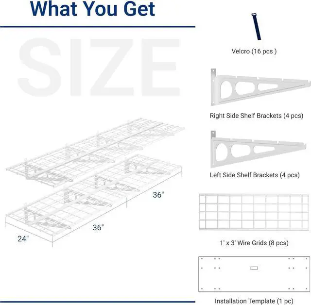 Alt view image 3 of 7 - 4 Pack Garage Shelving, 2 x 3 ft Each Heavy-Duty Garage Storage Shelves, 1400 lbs Load Capacity, 24"x72" Garage Wall Shelving for Garage, Pantry, Workshop, White, Classic Series