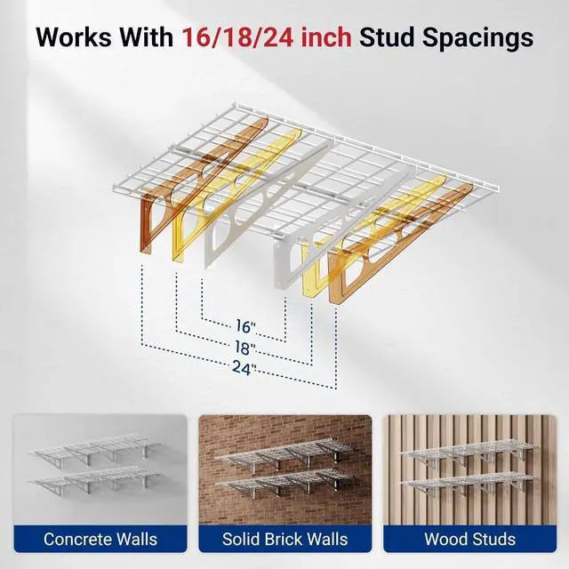 Alt view image 5 of 7 - 4 Pack Garage Shelving, 2 x 3 ft Each Heavy-Duty Garage Storage Shelves, 1400 lbs Load Capacity, 24"x72" Garage Wall Shelving for Garage, Pantry, Workshop, White, Classic Series