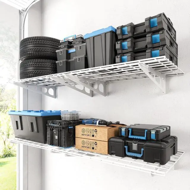 Main image of 4 Pack Garage Shelving, 2 x 3 ft Each Heavy-Duty Garage Storage Shelves, 1400 lbs Load Capacity, 24"x72" Garage Wall Shelving for Garage, Pantry, Workshop, White, Classic Series